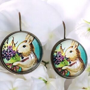 Free w any Purchase Easter earrings Bunny egg purple flowers hook closure Gift